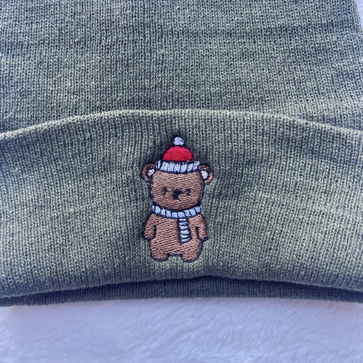 Christmas Bear Embroidered Beanie