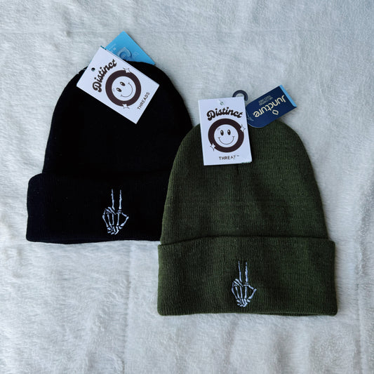 Skeleton Hand Peace Sign Embroidered Beanie