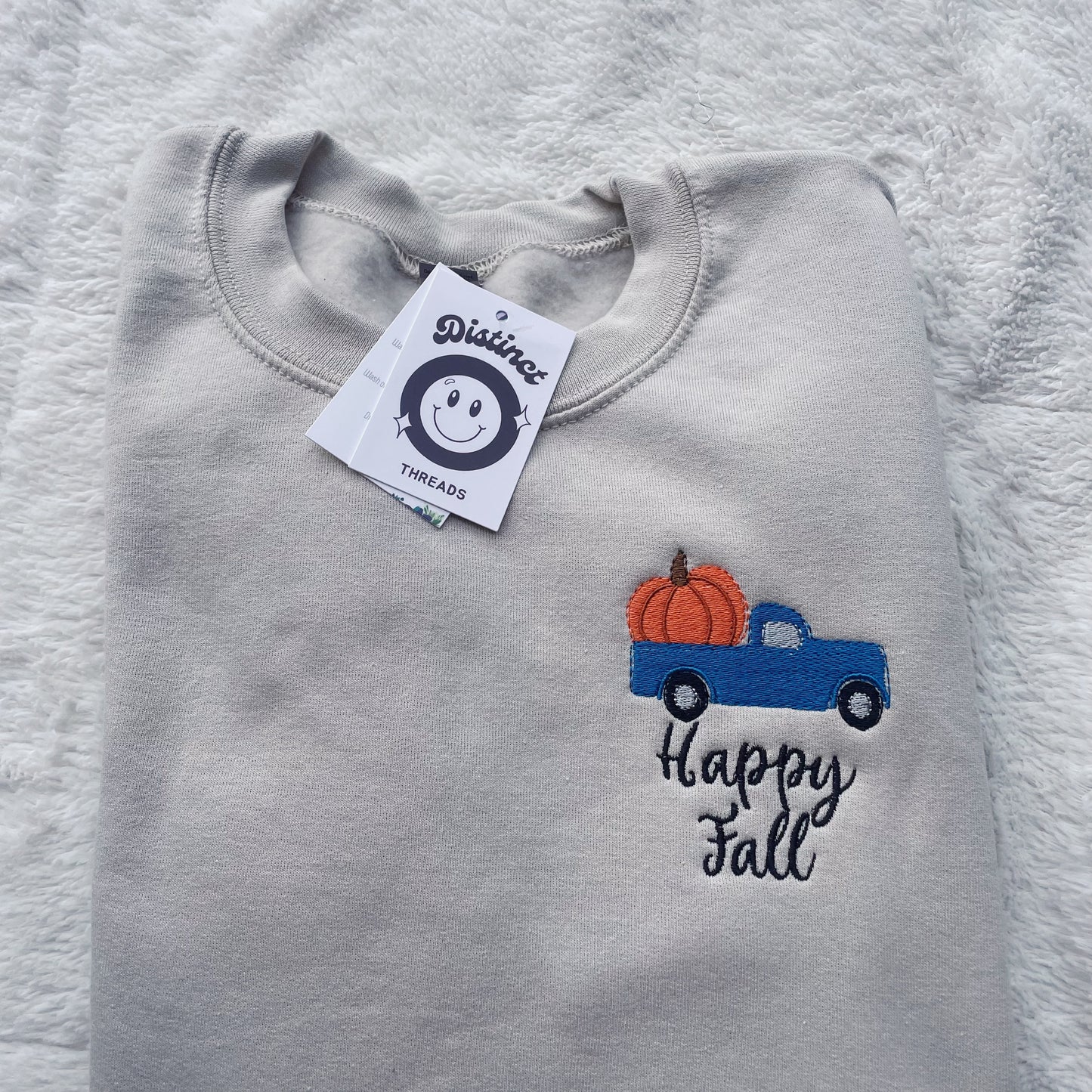 Happy Fall Truck Embroidered Crewneck Sweatshirt