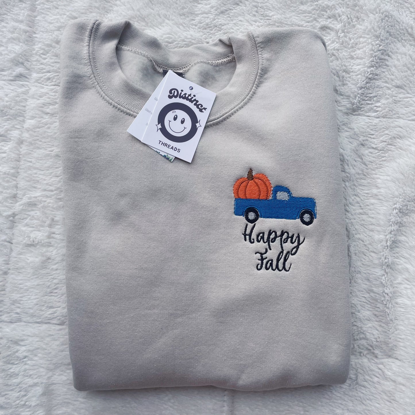 Happy Fall Truck Embroidered Crewneck Sweatshirt