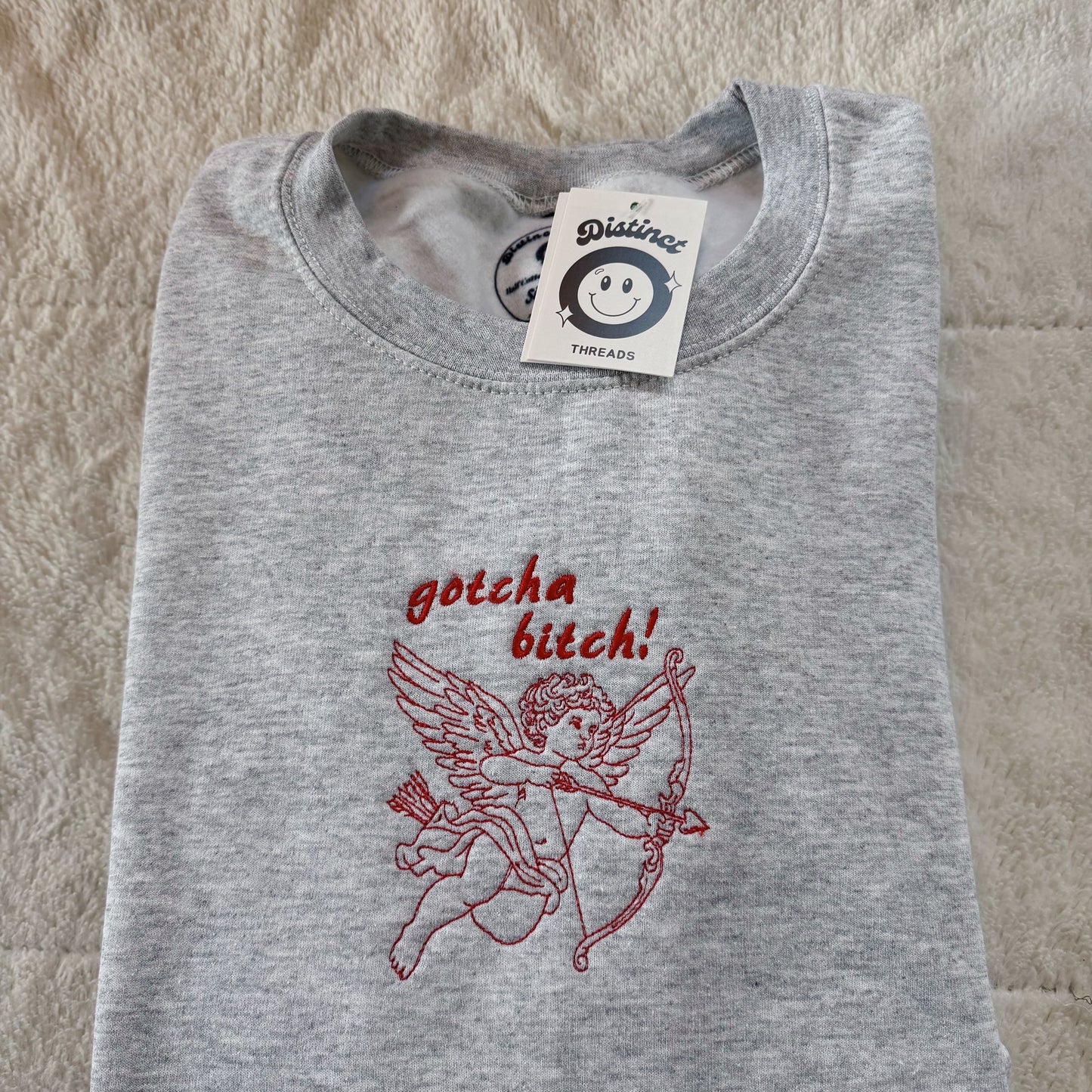 Gotcha Bitch! Cupid Embroidered Crewneck Sweatshirt