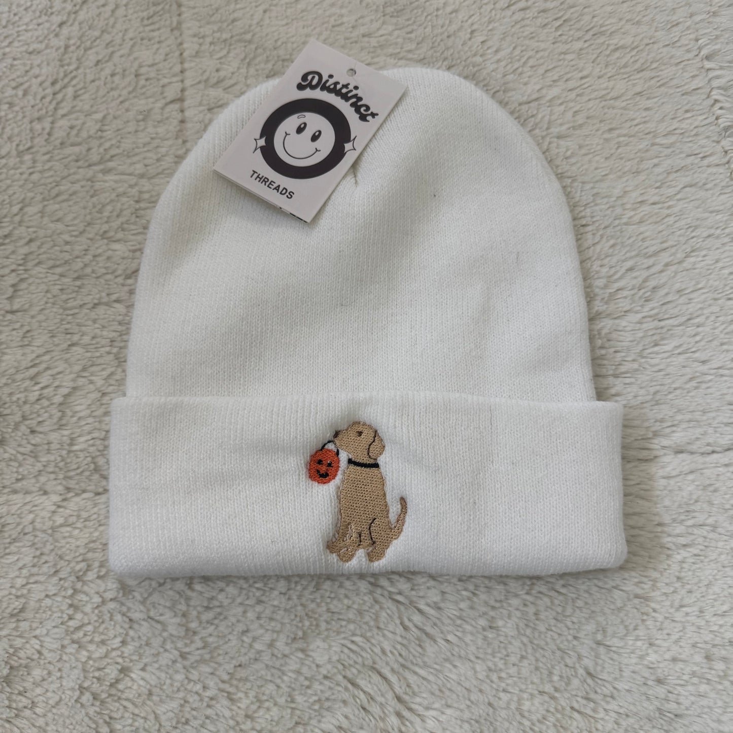 Yellow Lab With Pumpkin Ready To Ship Embroidered Beanie