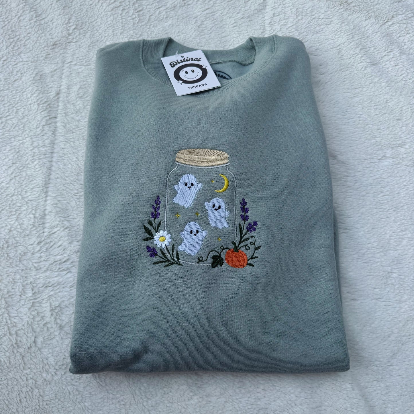 Ghosts In A Mason Jar Embroidered Crewneck Sweatshirt