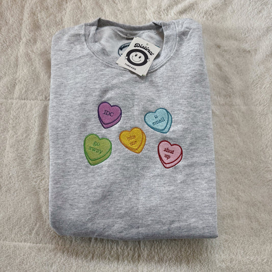 Sassy Conversation Hearts Embroidered Crewneck Sweatshirt