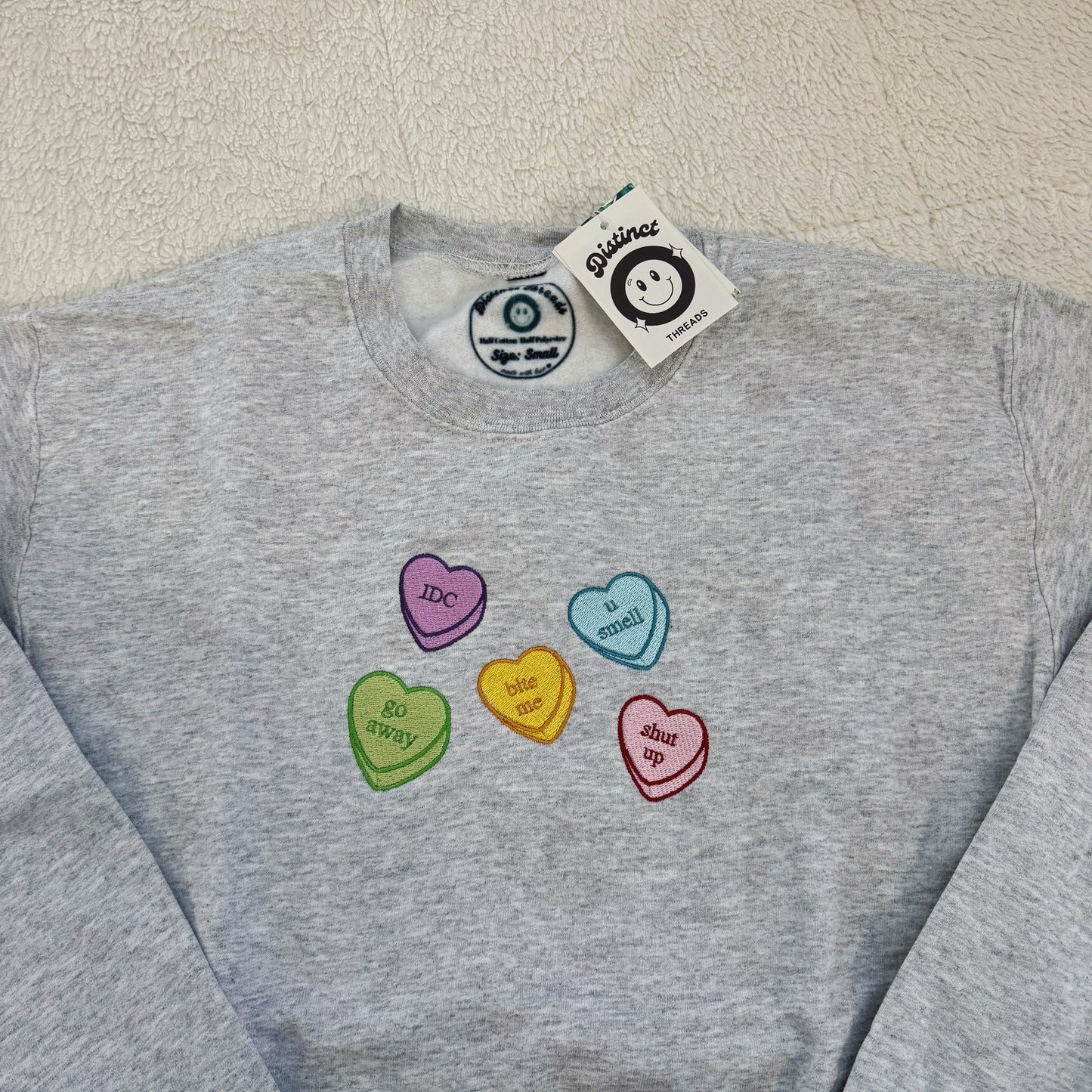 Sassy Conversation Hearts Ready To Ship Embroidered Crew - Size Small