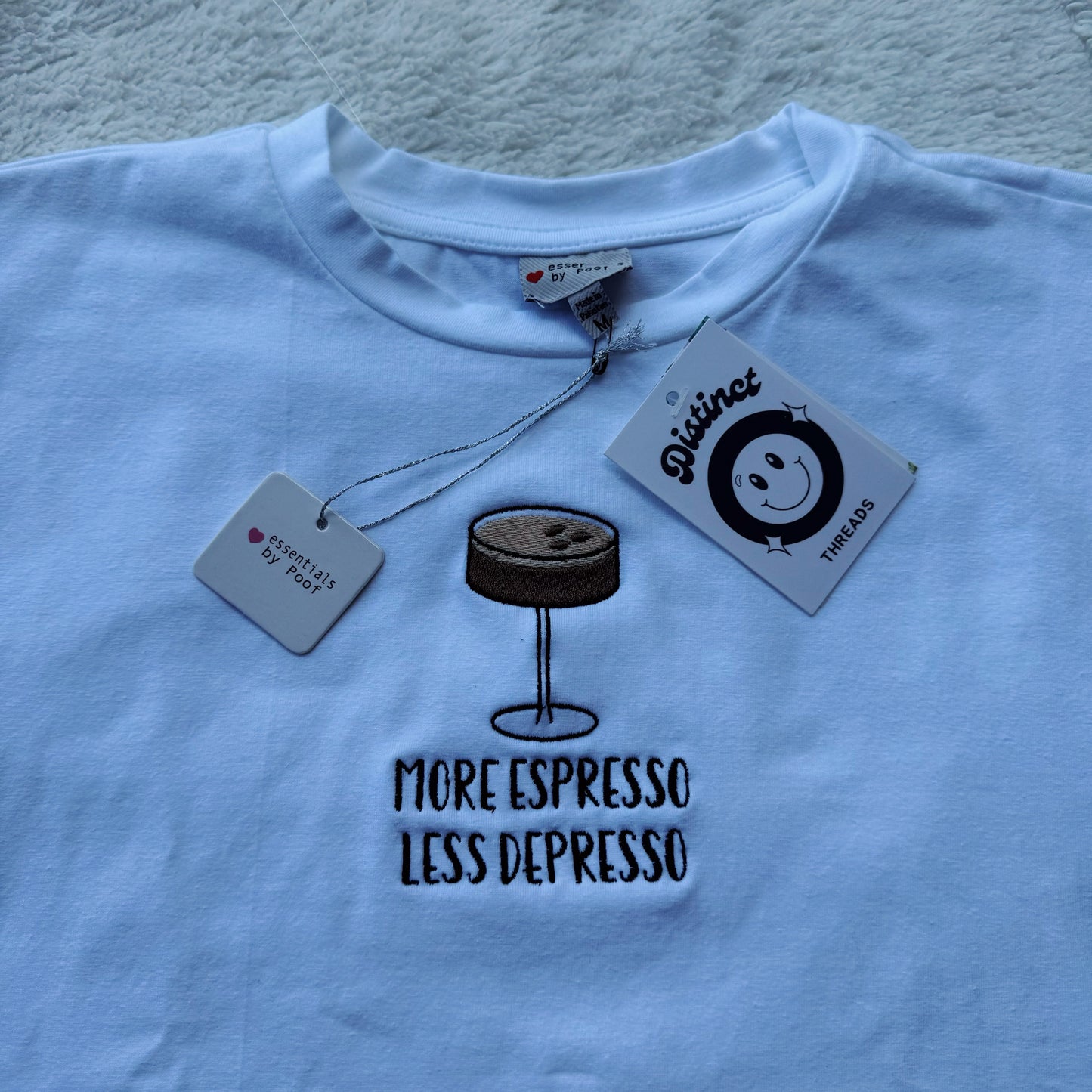 More Espresso Less Depresso Ready To Ship Cropped Embroidered Tee - Size Medium