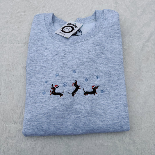Winter Dachshunds Embroidered Crewneck Sweatshirt