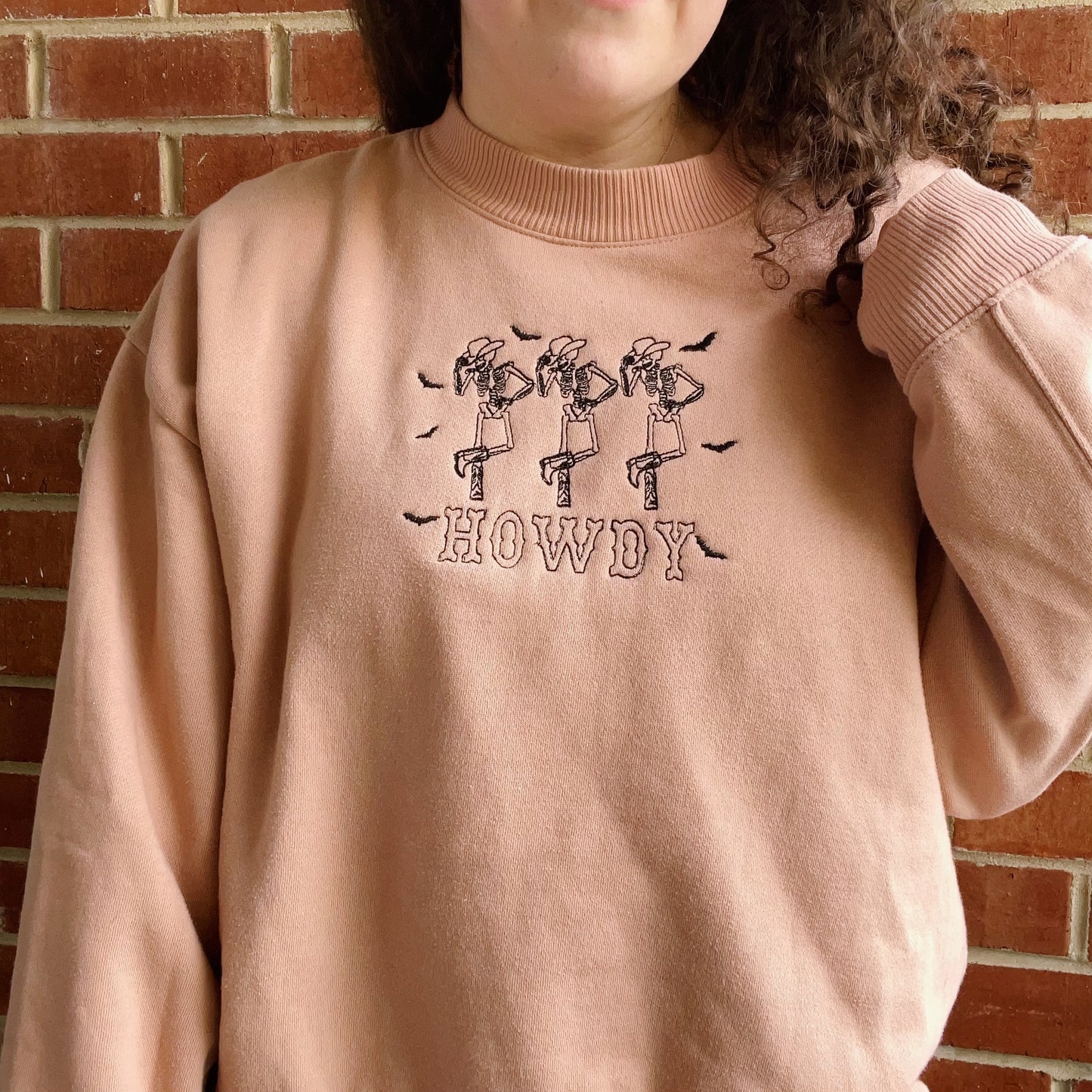 Howdy Skeletons A New Day Embroidered Crewneck - Size XL