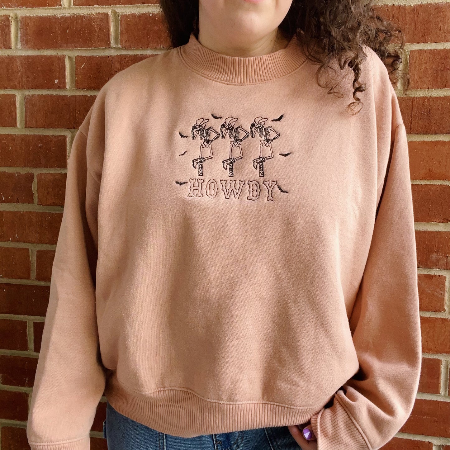 Howdy Skeletons A New Day Embroidered Crewneck - Size XL