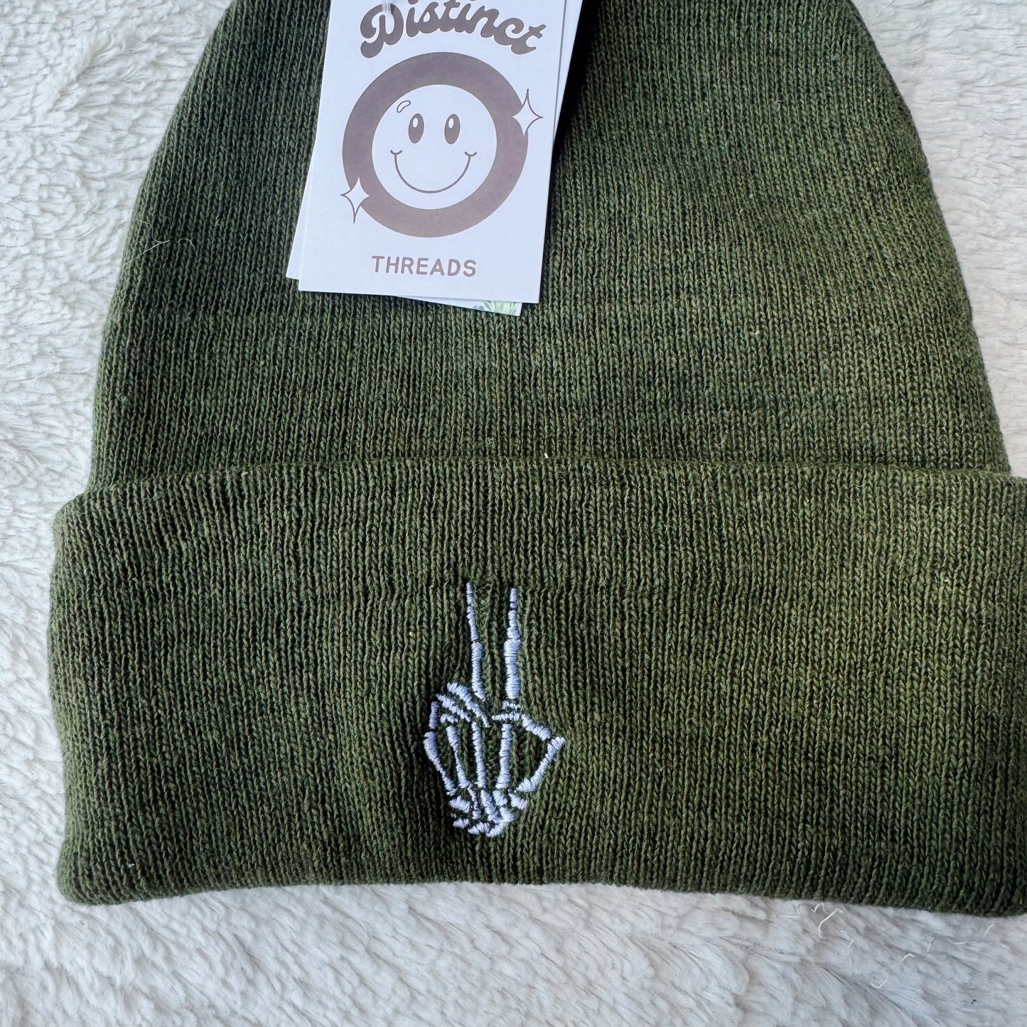 Skeleton Hand Peace Sign Embroidered Beanie