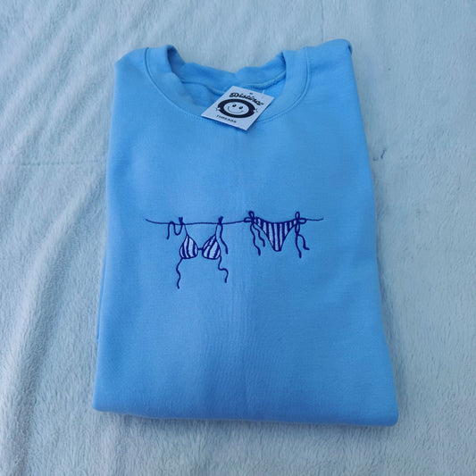 Striped Bikini Embroidered Crewneck Sweatshirt