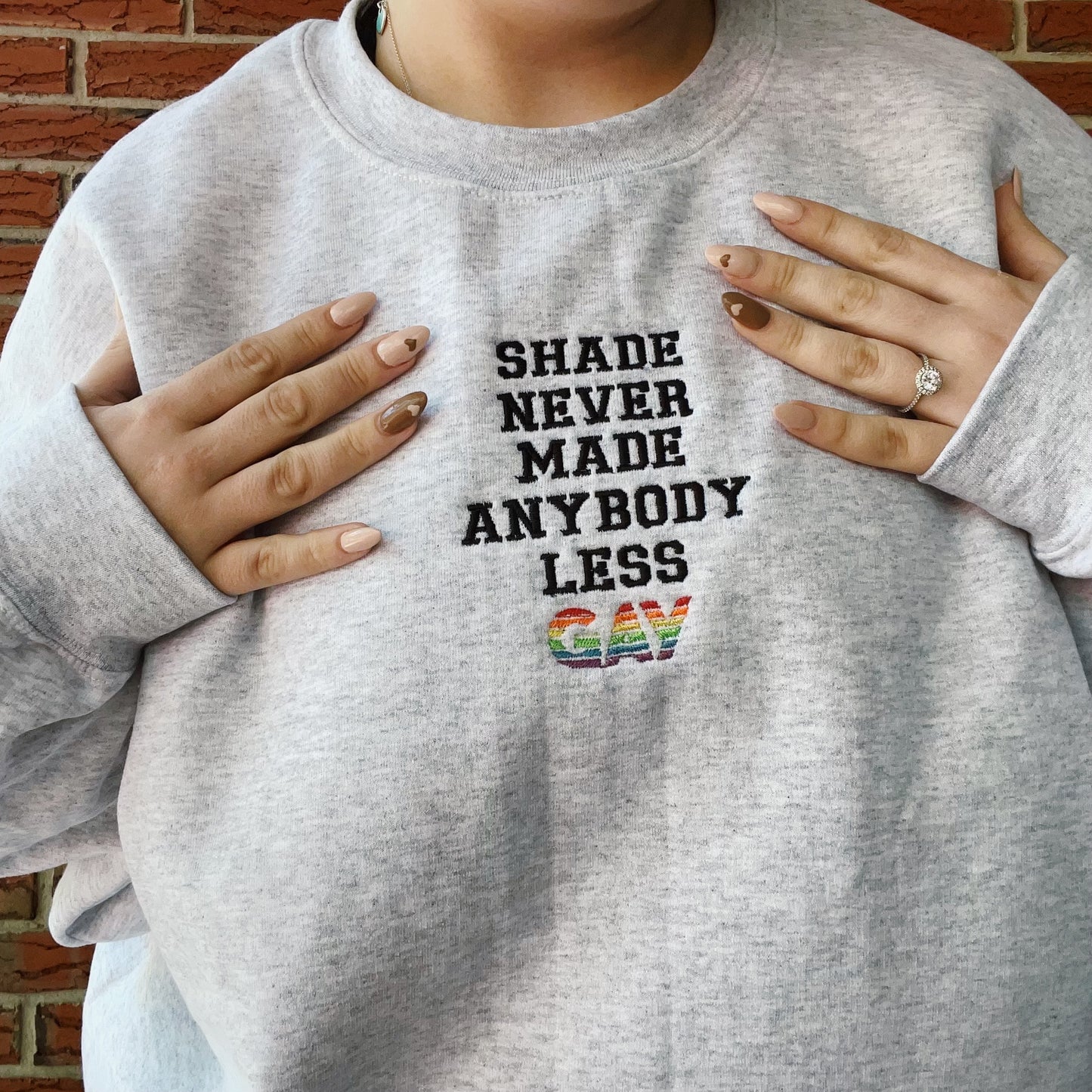 Shade Never Made Anybody Less Gay Taylor Inspired Embroidered Crewneck Sweatshirt