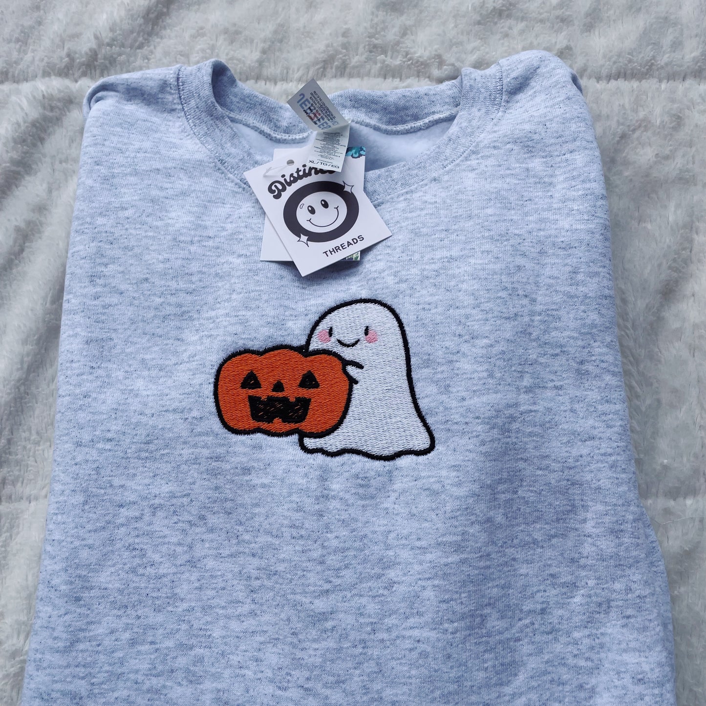 Ghost Holding Pumpkin Embroidered Crewneck Sweatshirt