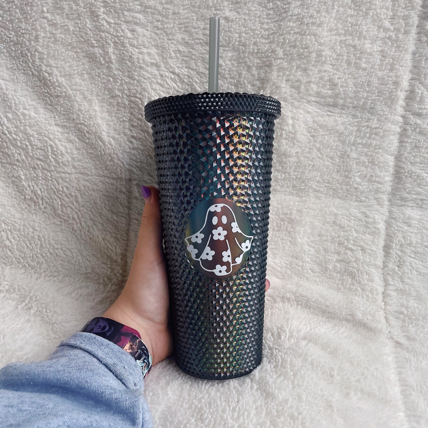 24 oz Floral Ghost Studded Tumbler