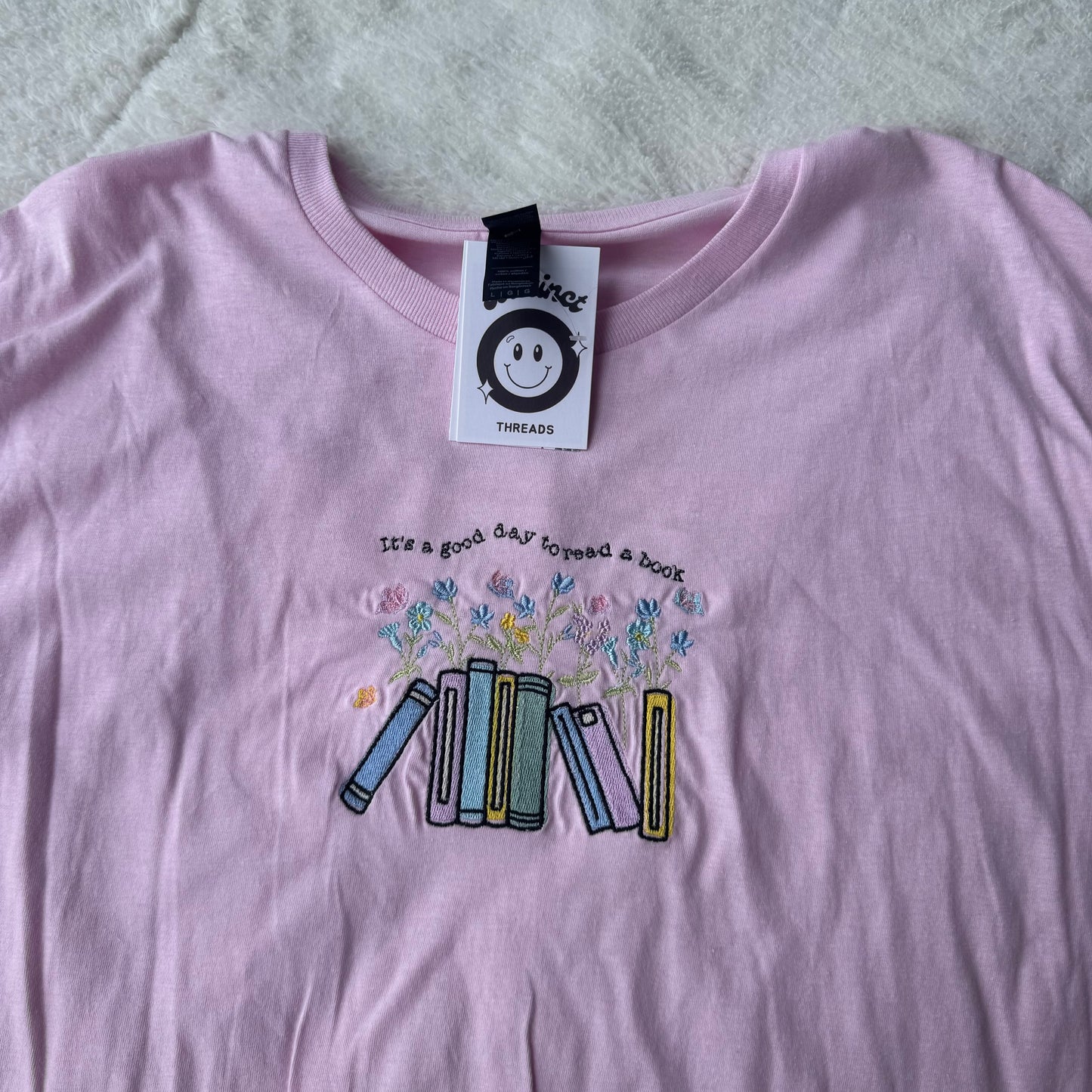 It's A Good Day To Read A Book Ready To Ship Embroidered Tee - Size Large