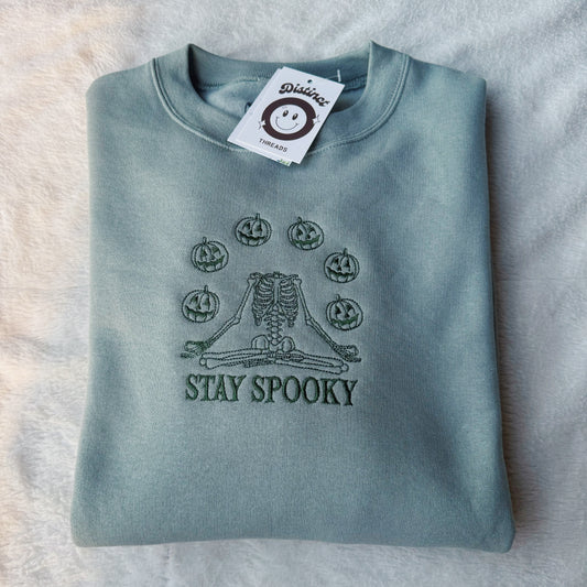 Stay Spooky Skeleton Embroidered Crewneck Sweatshirt