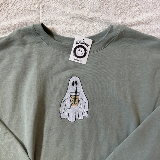Iced Coffee Ghost Ready To Ship Embroidered Crew - Size XXL