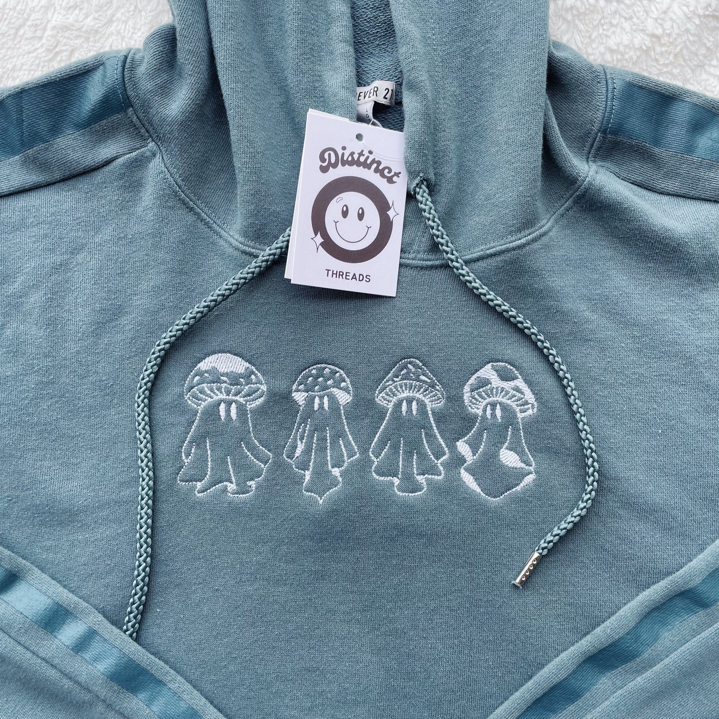 Mushroom Ghosts F21 Embroidered Cropped Hoodie - Size Large