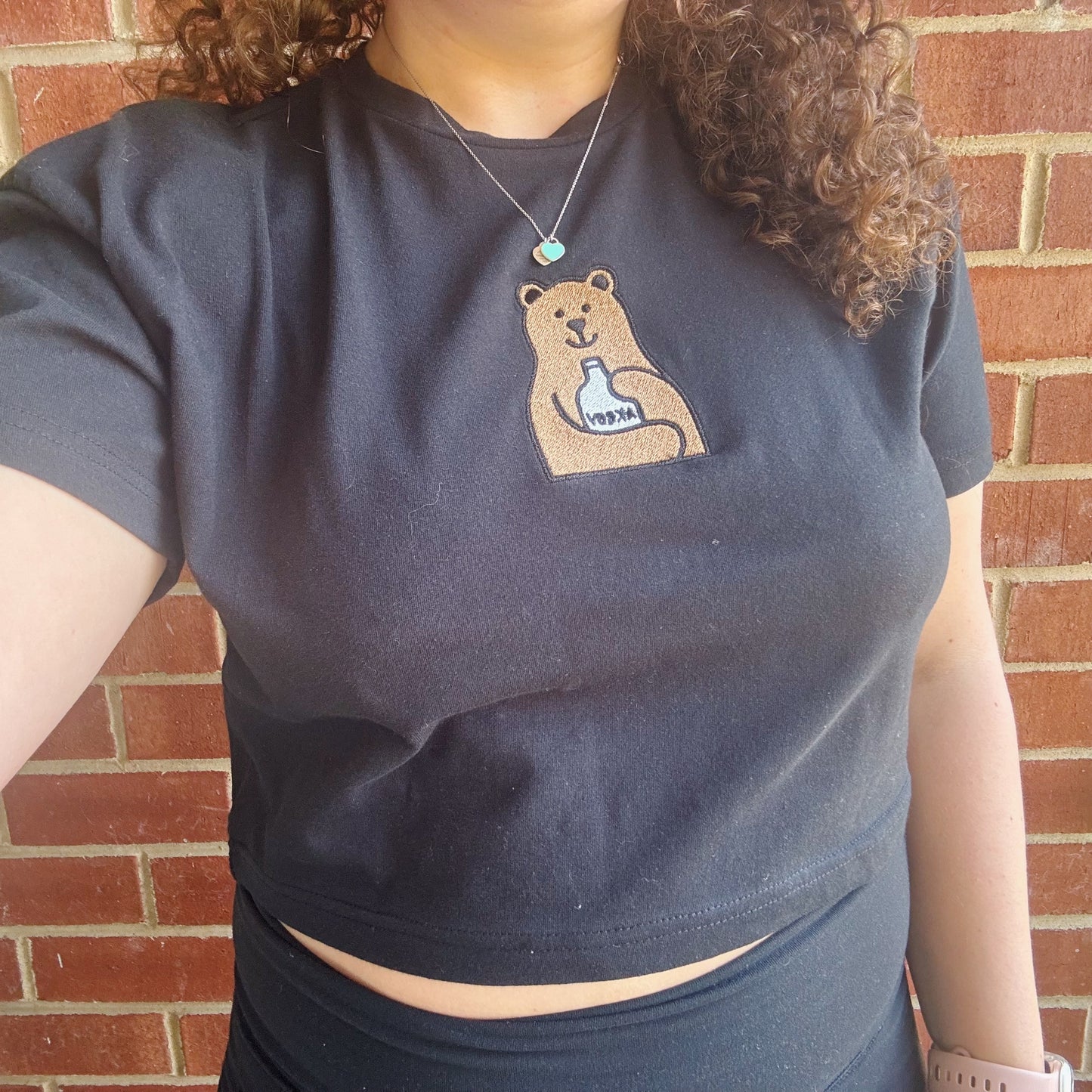 Vodka Bear Embroidered Cropped Tee