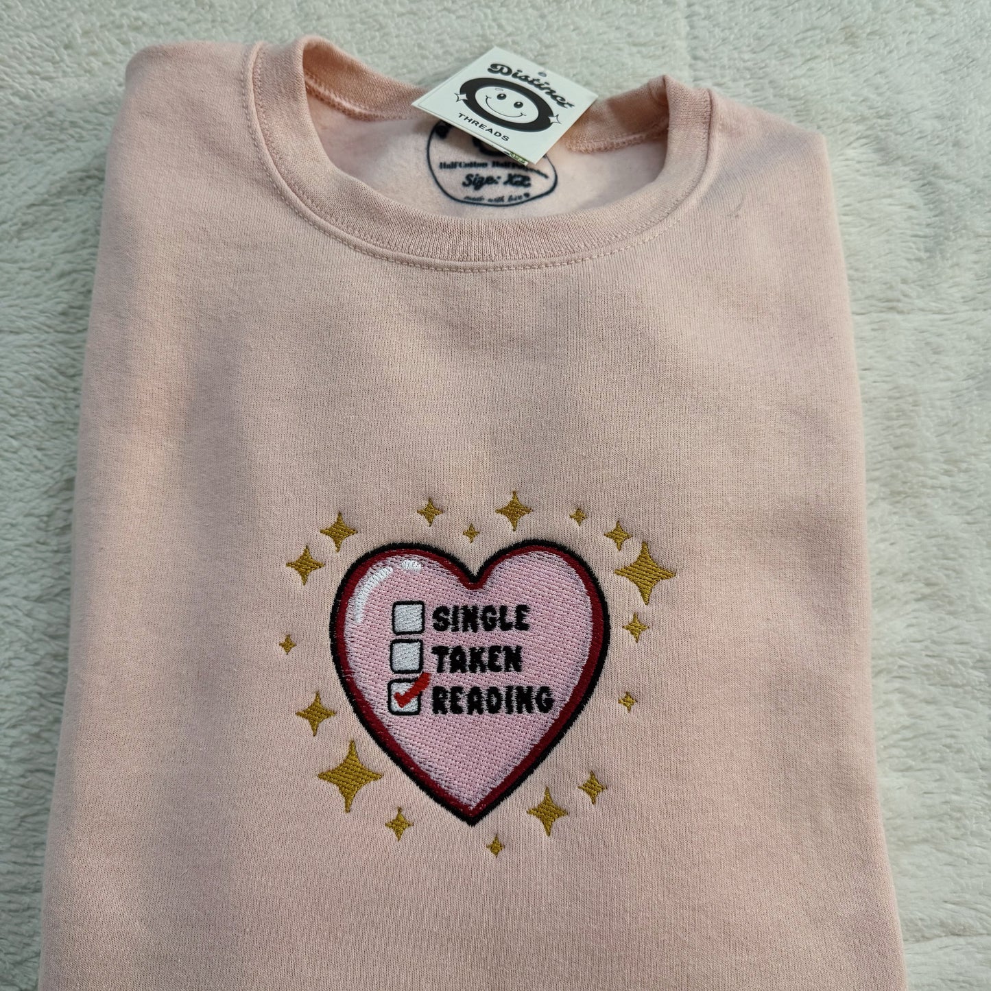 Single, Taken, Reading Embroidered Crewneck Sweatshirt