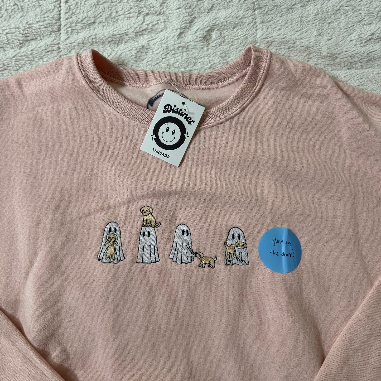 Glow In The Dark Ghosts With Dogs Ready To Ship Embroidered Crew - Size Large