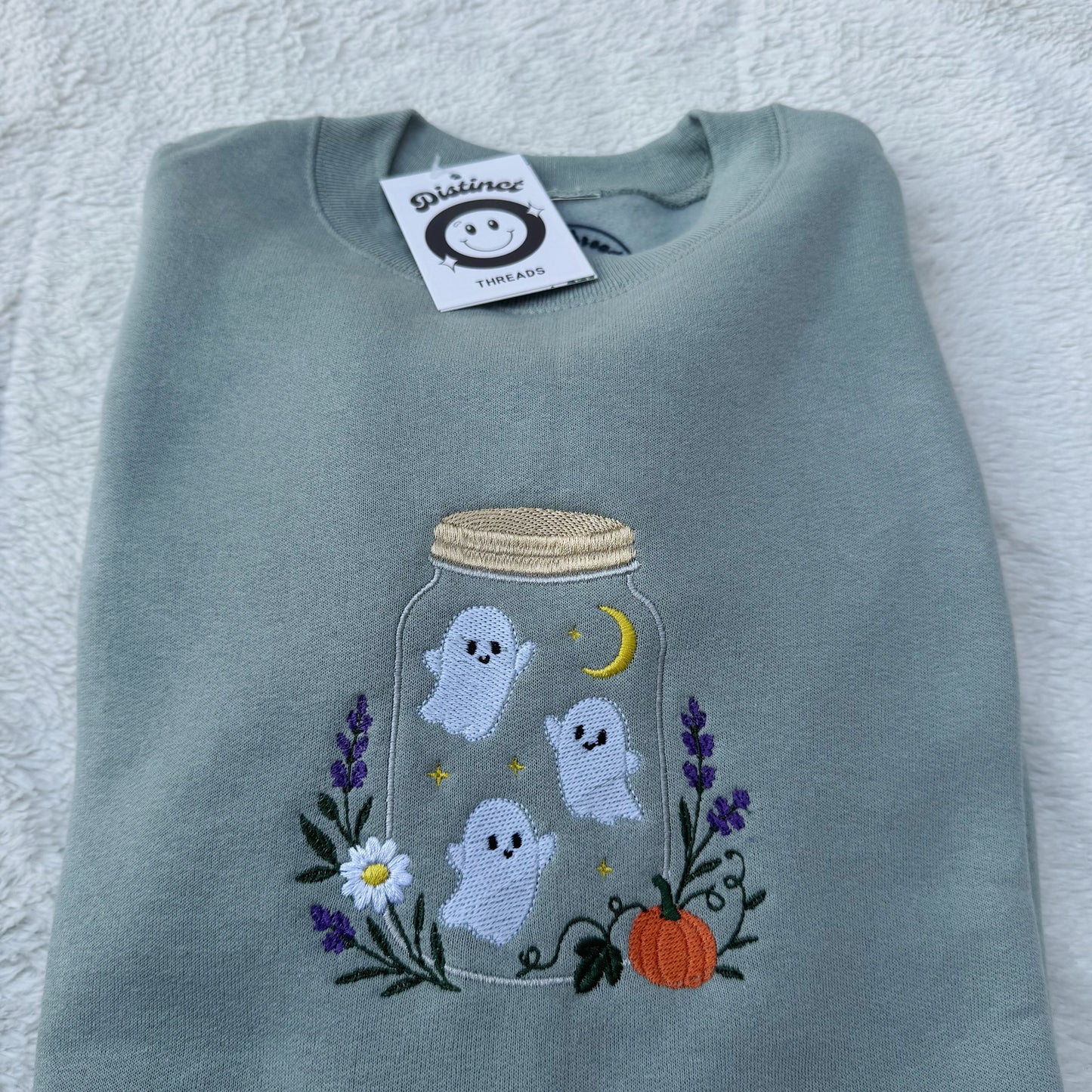 Ghosts In A Mason Jar Embroidered Crewneck Sweatshirt