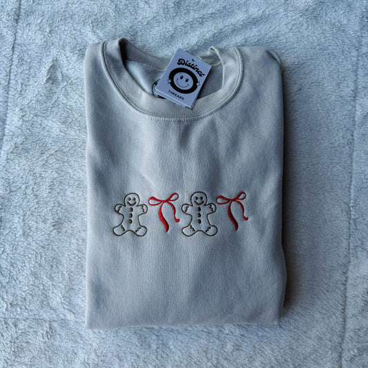 Gingerbread Men W/ Bows Christmas Embroidered Crewneck Sweatshirt