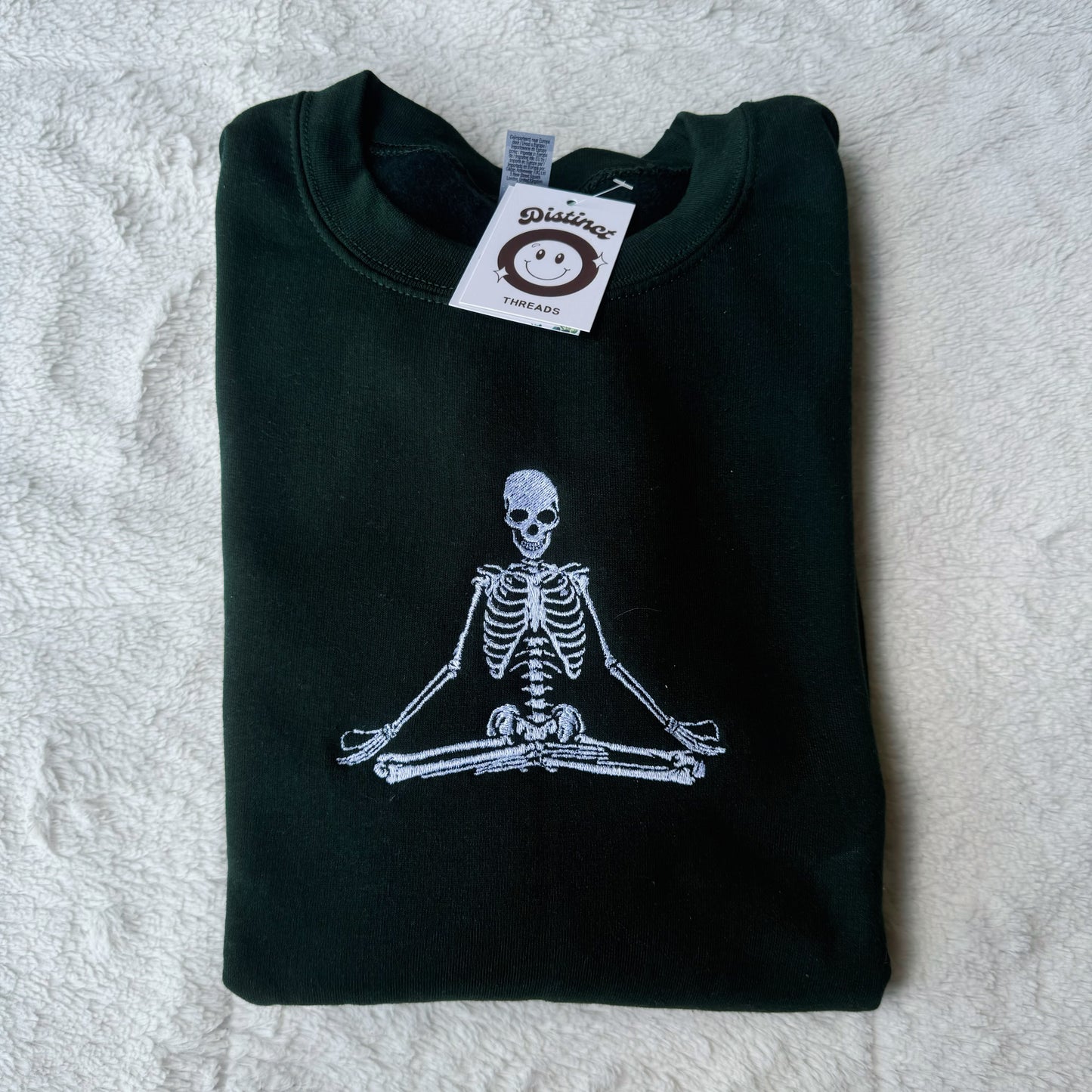 Meditating Skeleton Embroidered Crewneck Sweatshirt