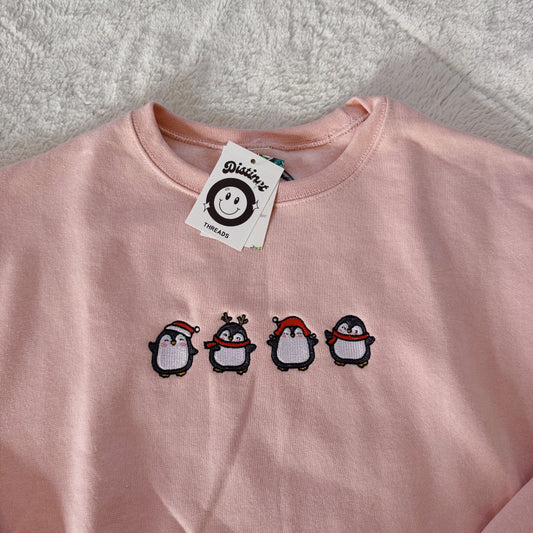 Holiday Penguins Ready To Ship Embroidered Crew - Size Small