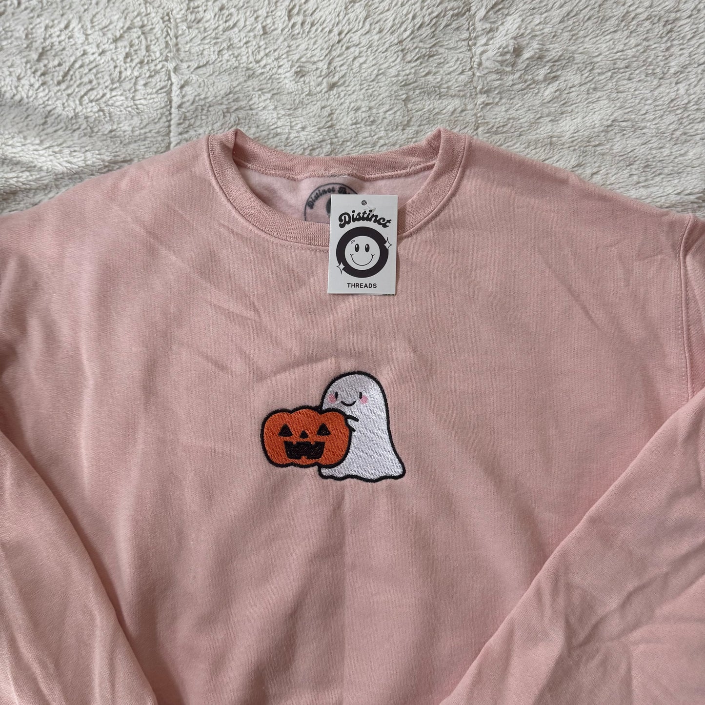 Ghost Holding Pumpkin Ready To Ship Embroidered Crew - Size Medium