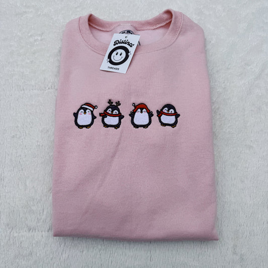 Christmas Penguins Embroidered Crewneck Sweatshirt