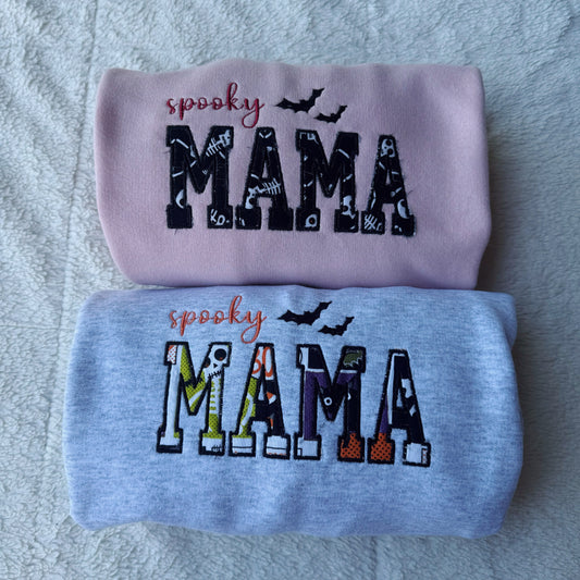 Spooky Mama Surprise Embroidered Crewneck Sweatshirt