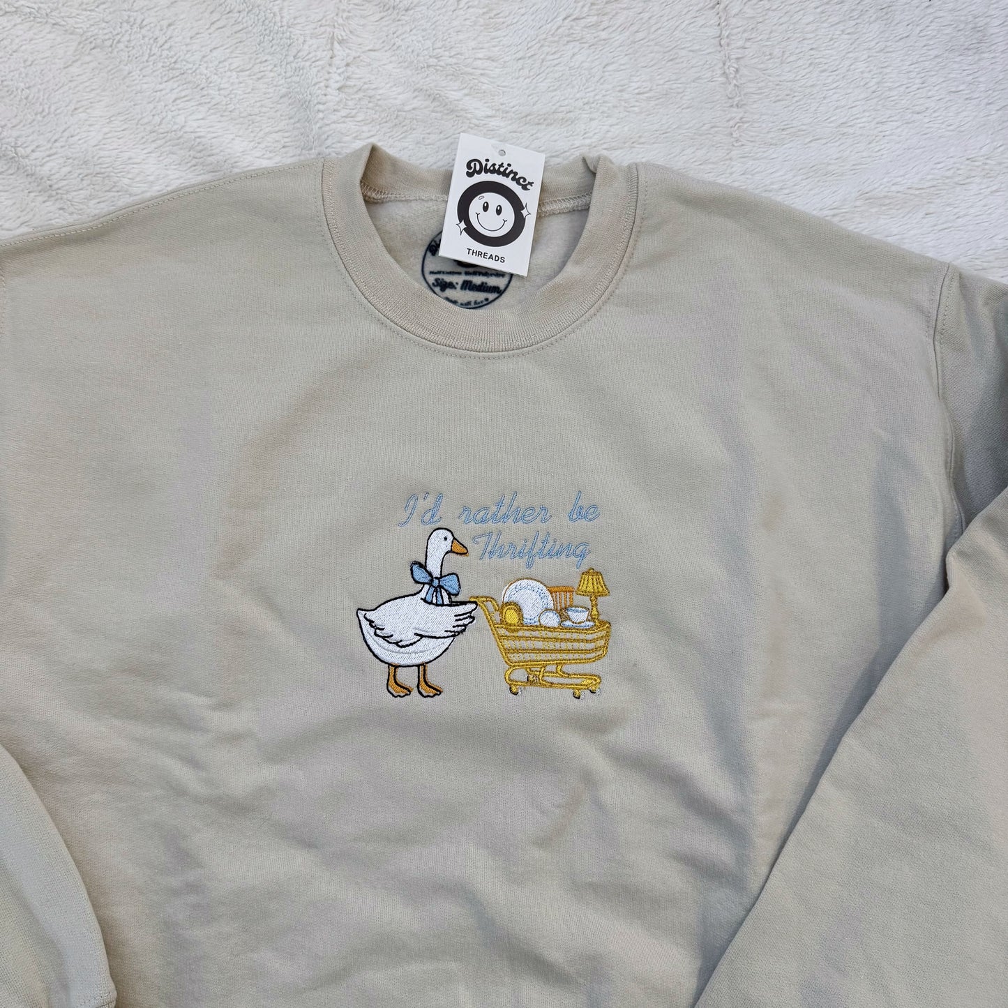 I'd Rather Be Thrifting Duck Ready To Ship Embroidered Crew - Size Medium