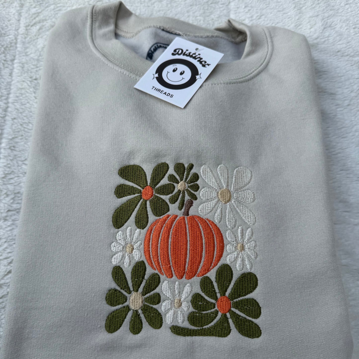 Flower Power Pumpkin Embroidered Crewneck Sweatshirt