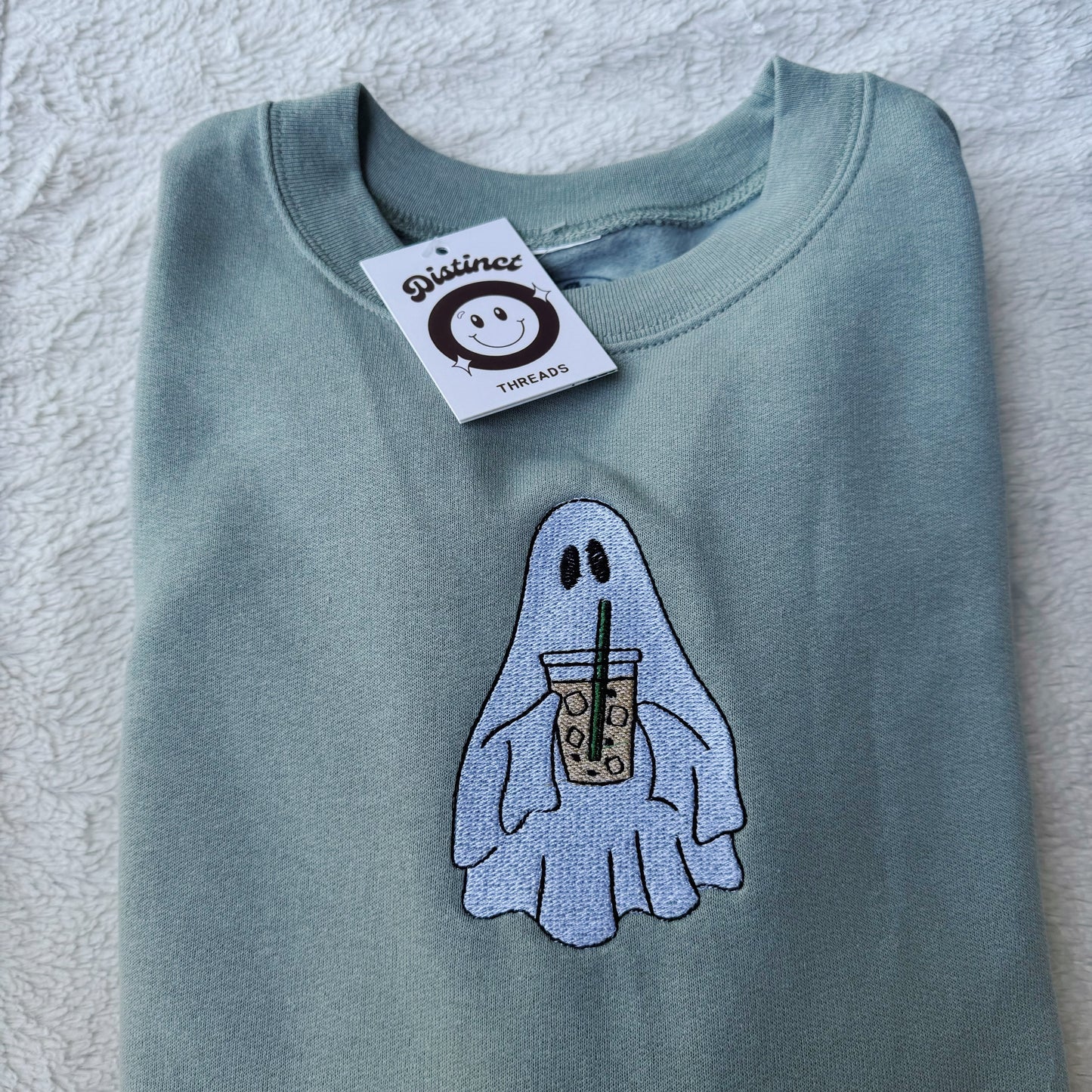 Iced Coffee Ghost Embroidered Crewneck Sweatshirt