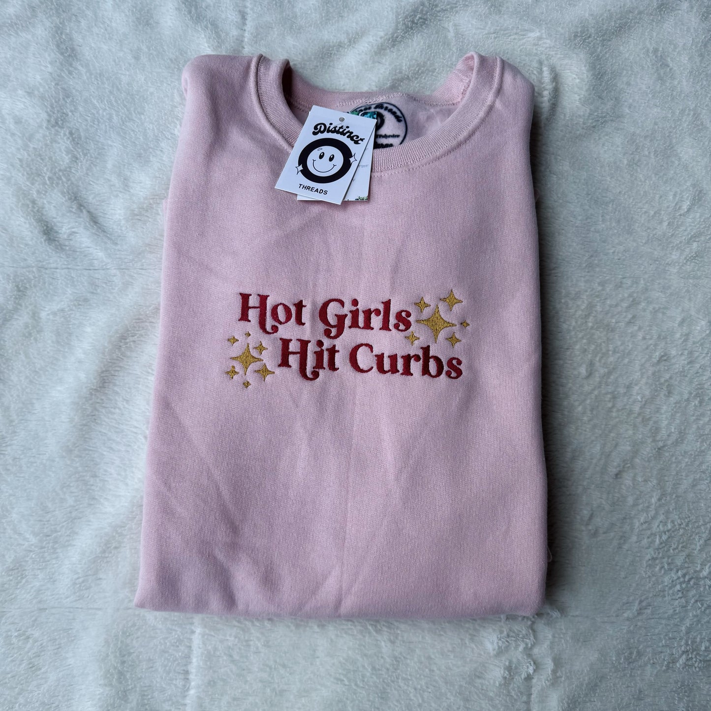 Hot Girls Hit Curbs Embroidered Crewneck Sweatshirt