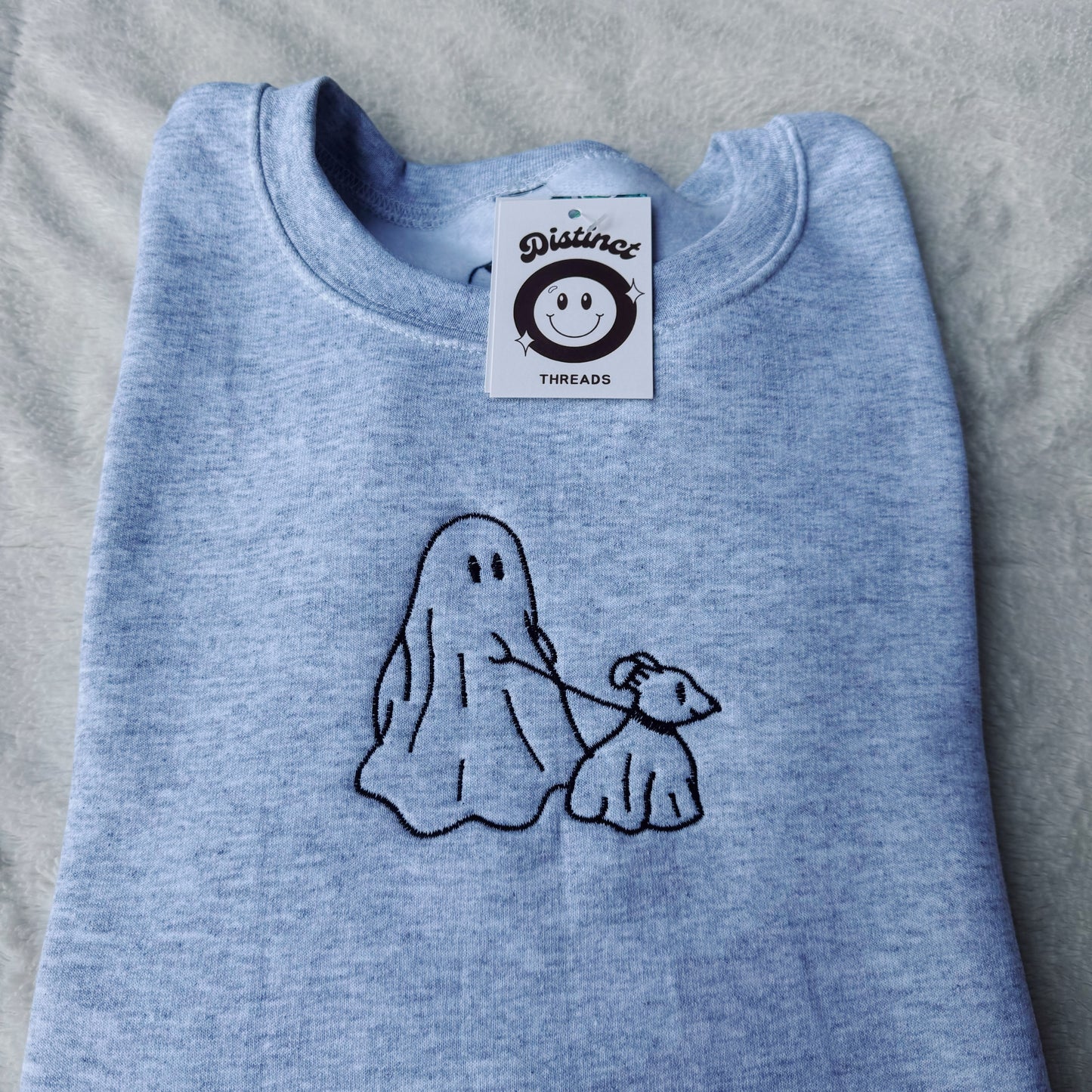 Ghost Walking Dog Embroidered Crewneck Sweatshirt