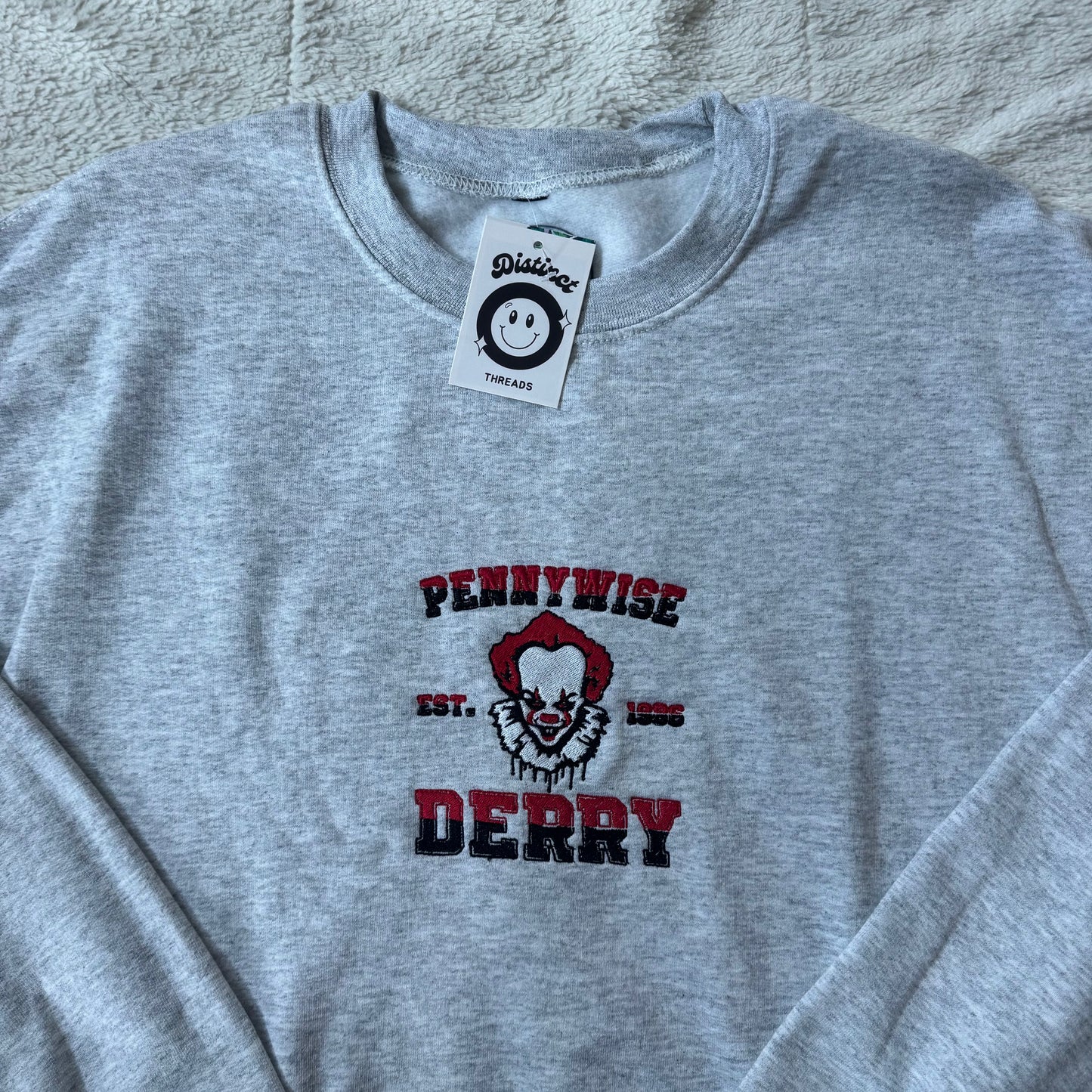 Scary Clown Ready To Ship Embroidered Crew - Size Medium