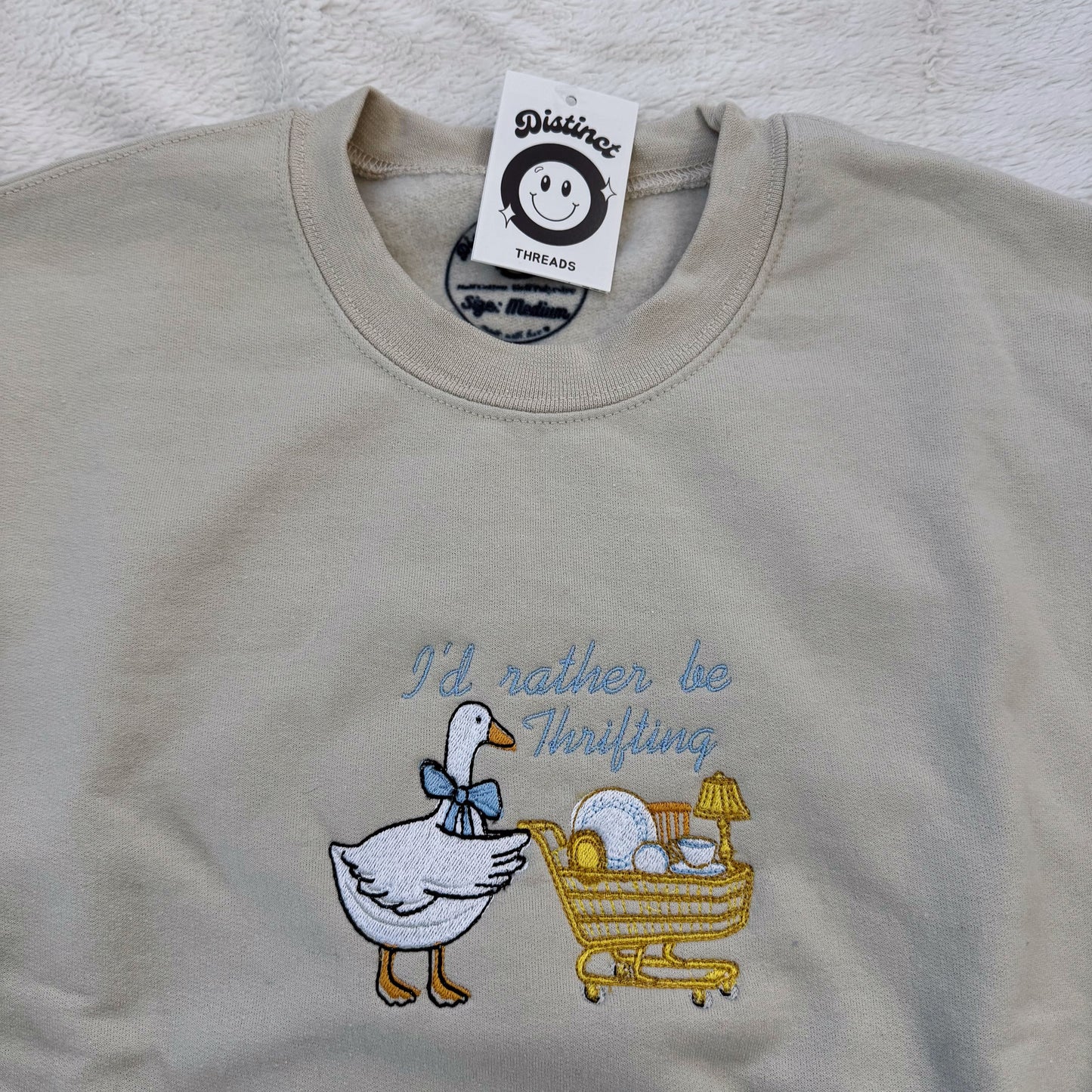 I'd Rather Be Thrifting Duck Ready To Ship Embroidered Crew - Size Medium