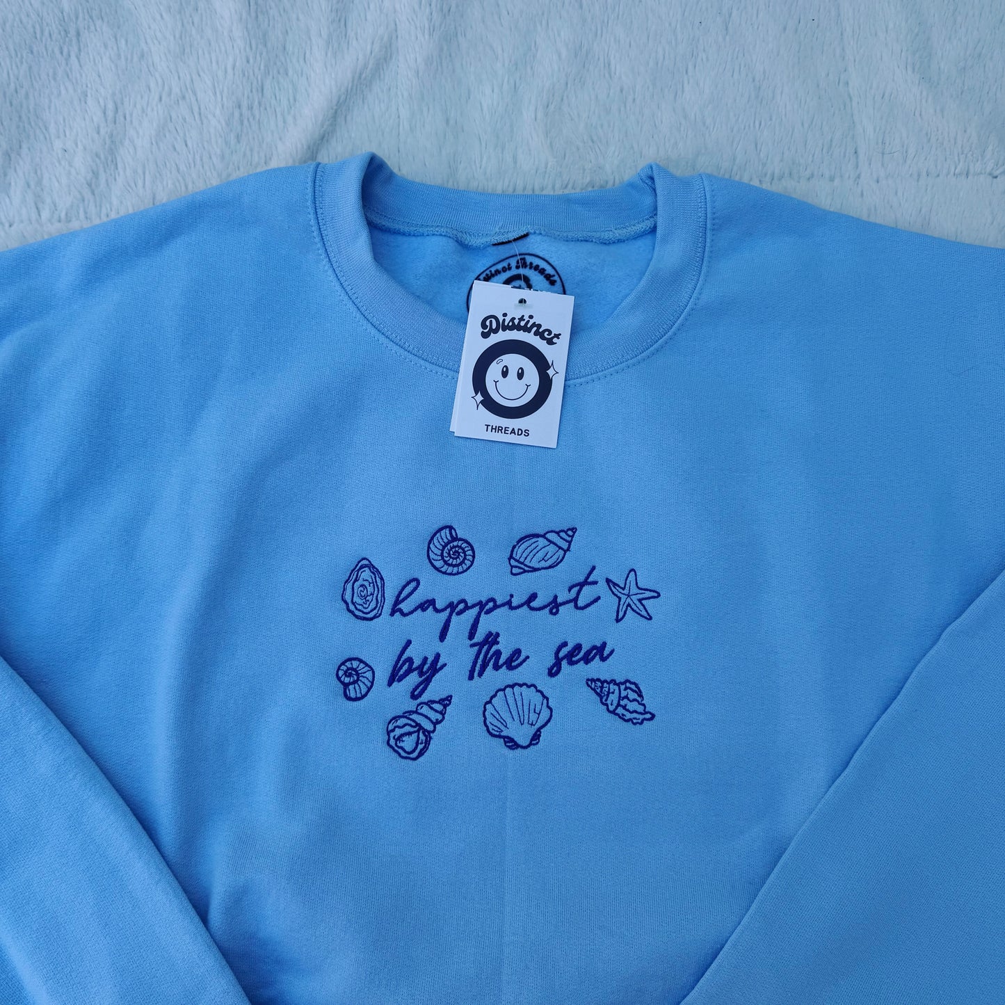 Happiest By The Sea Ready To Ship Embroidered Crew - Size Large