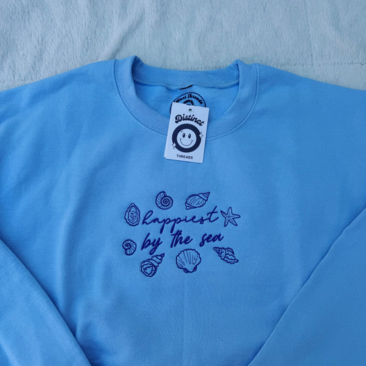 Happiest By The Sea Ready To Ship Embroidered Crew - Size Large