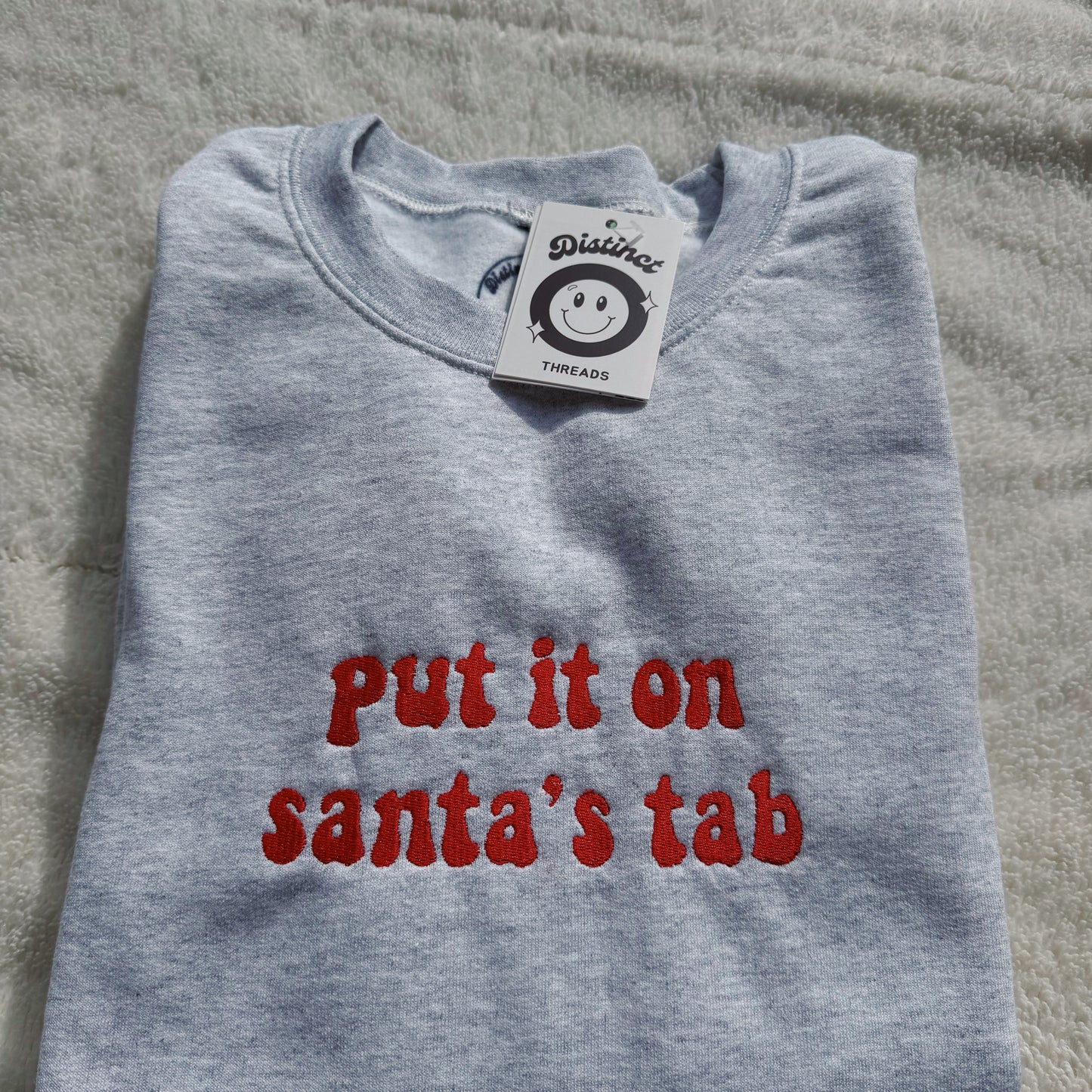 Put It On Santa's Tab Christmas Embroidered Crewneck Sweatshirt