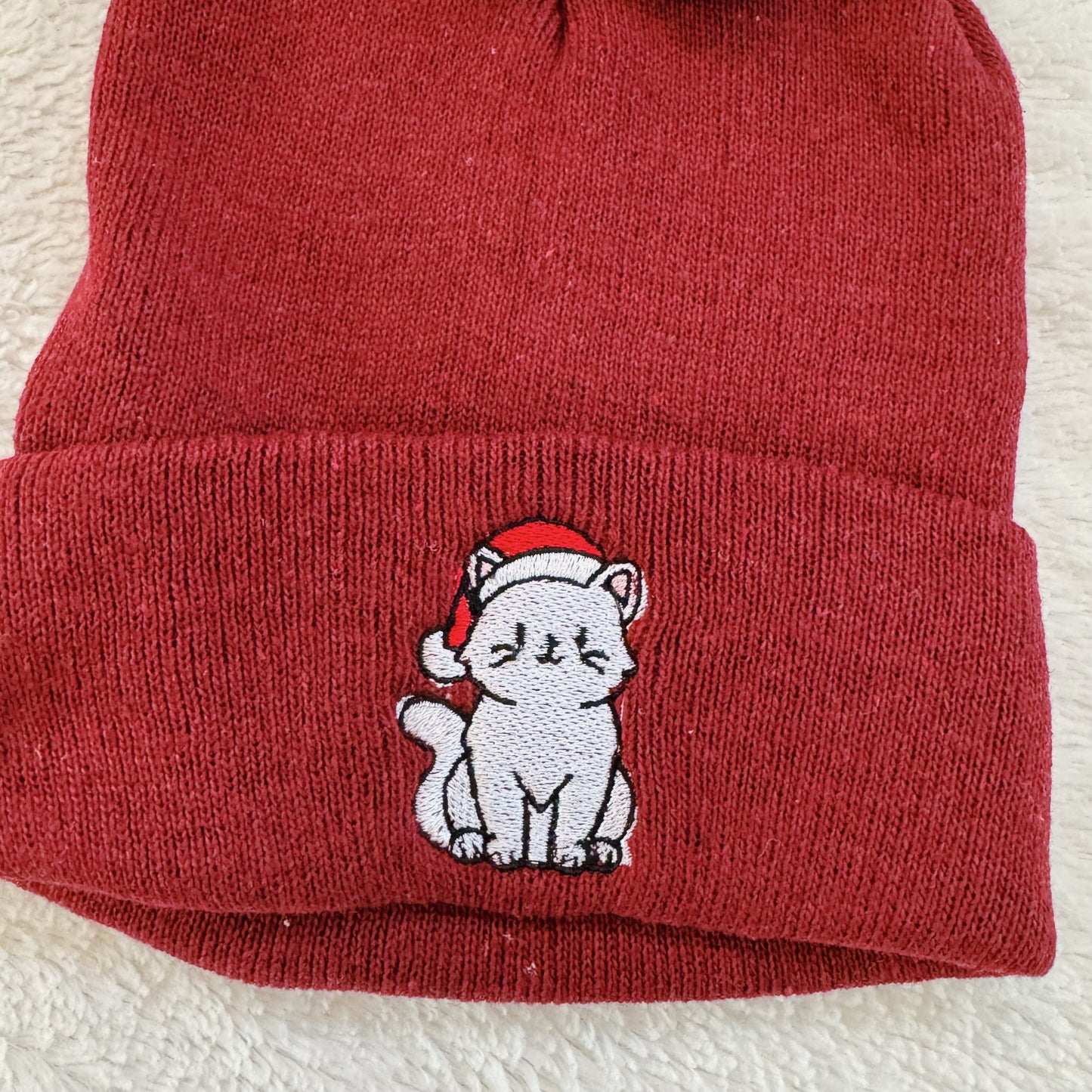Cat W/ Hat Ready To Ship Embroidered Beanie