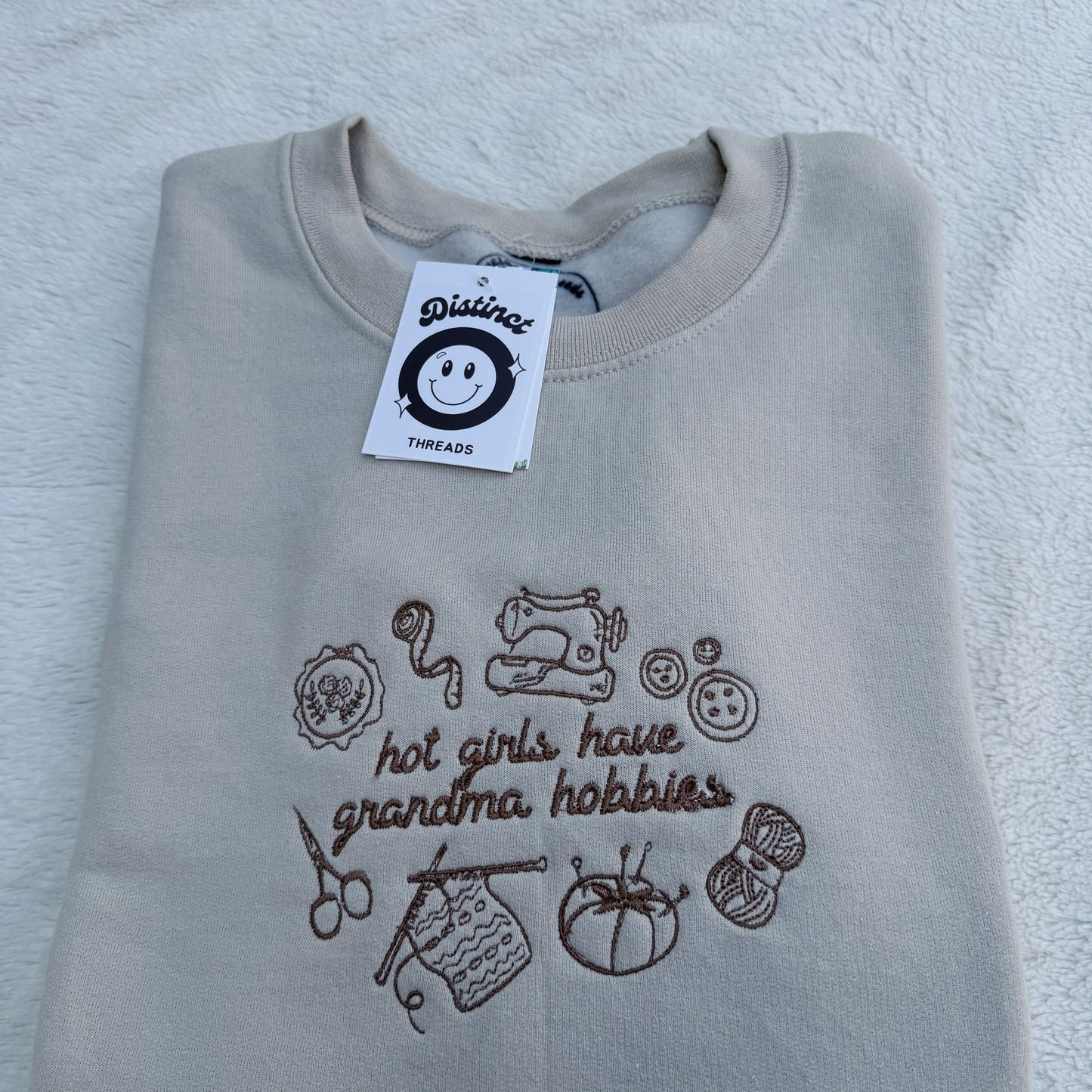 Hot Girls Have Grandma Hobbies Embroidered Crewneck Sweatshirt