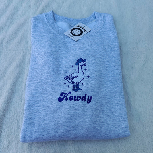 Howdy Cowboy Duck Embroidered Crewneck Sweatshirt