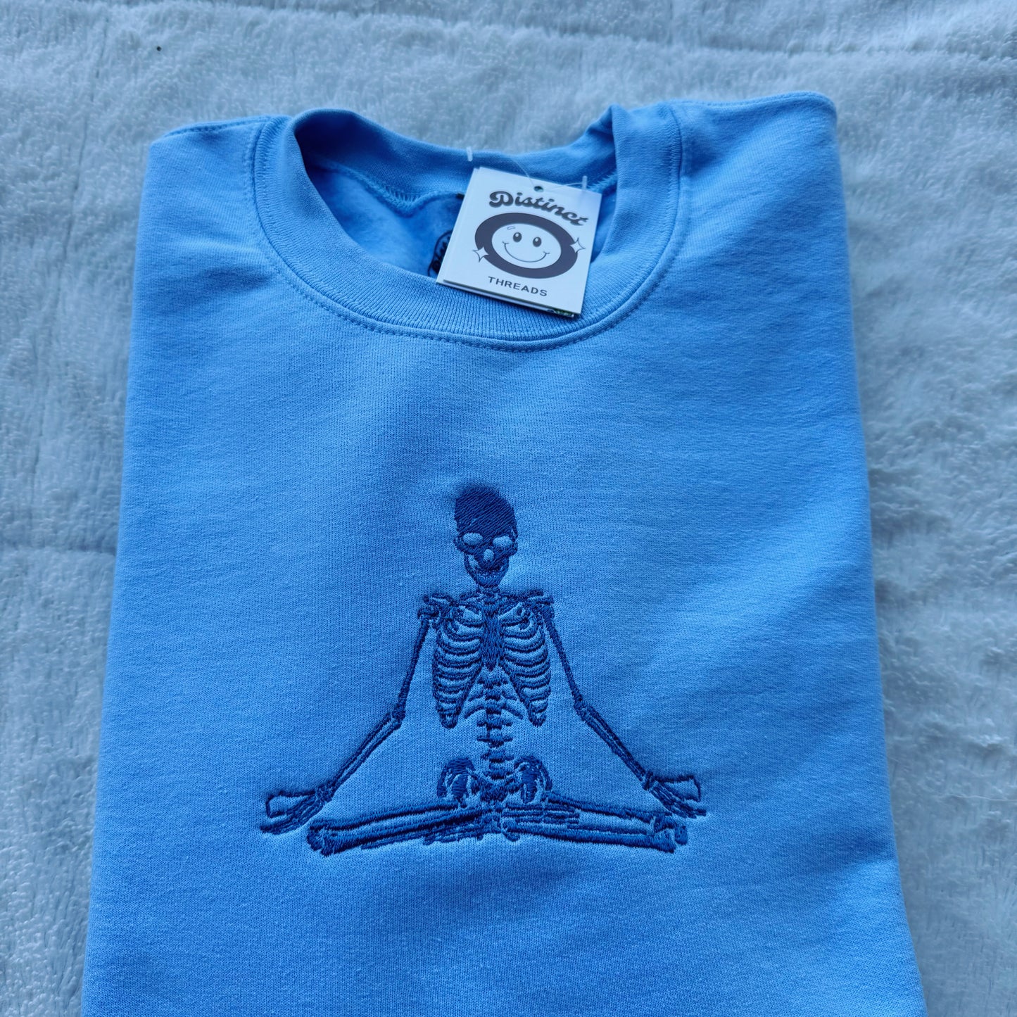 Meditating Skeleton Embroidered Crewneck Sweatshirt