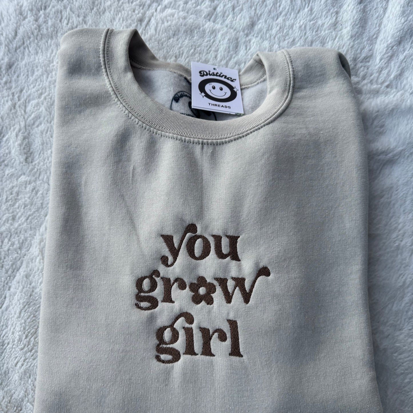 You Grow Girl Embroidered Crewneck Sweatshirt