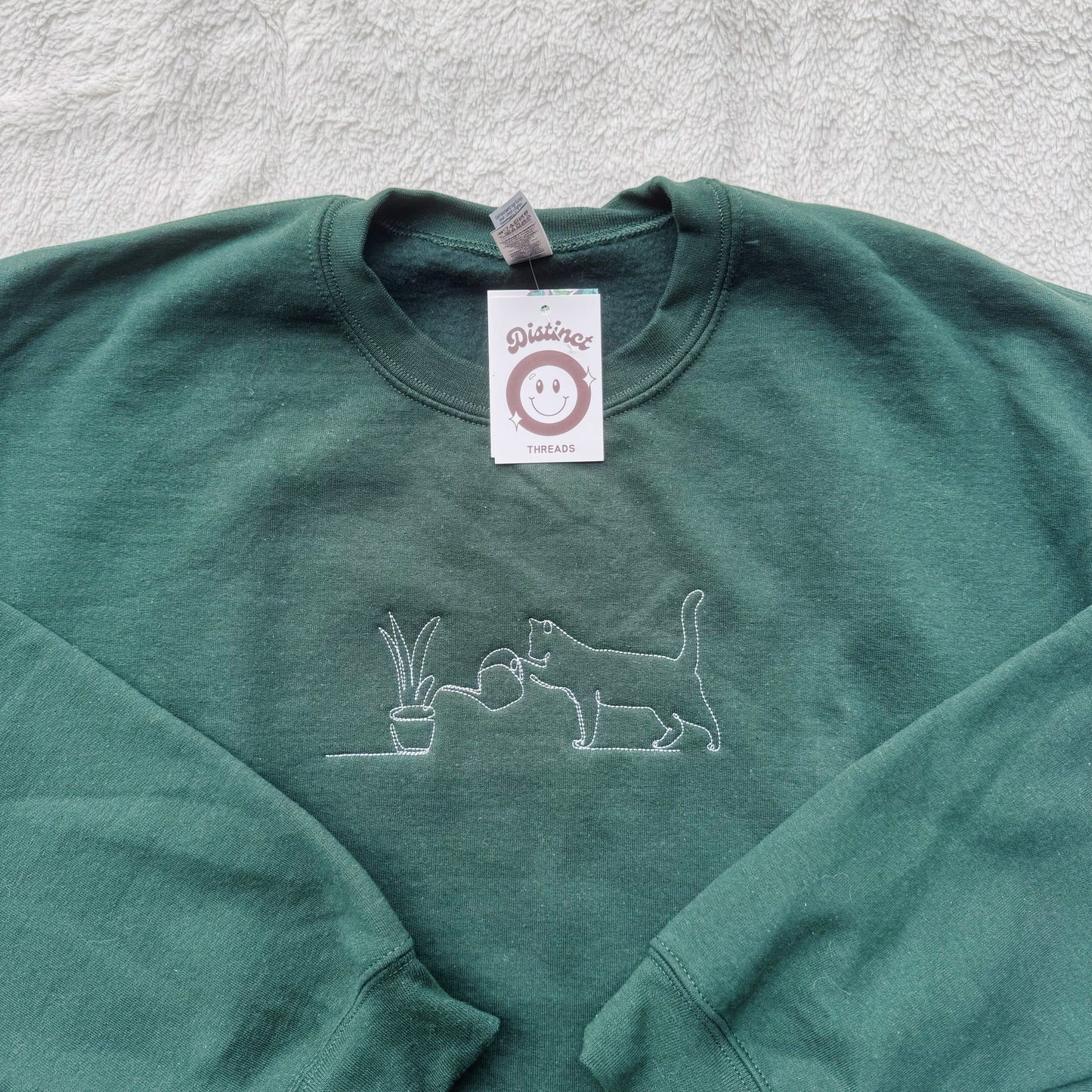 Minimalist Plant & Cat Ready To Ship Embroidered Crew - Size XL