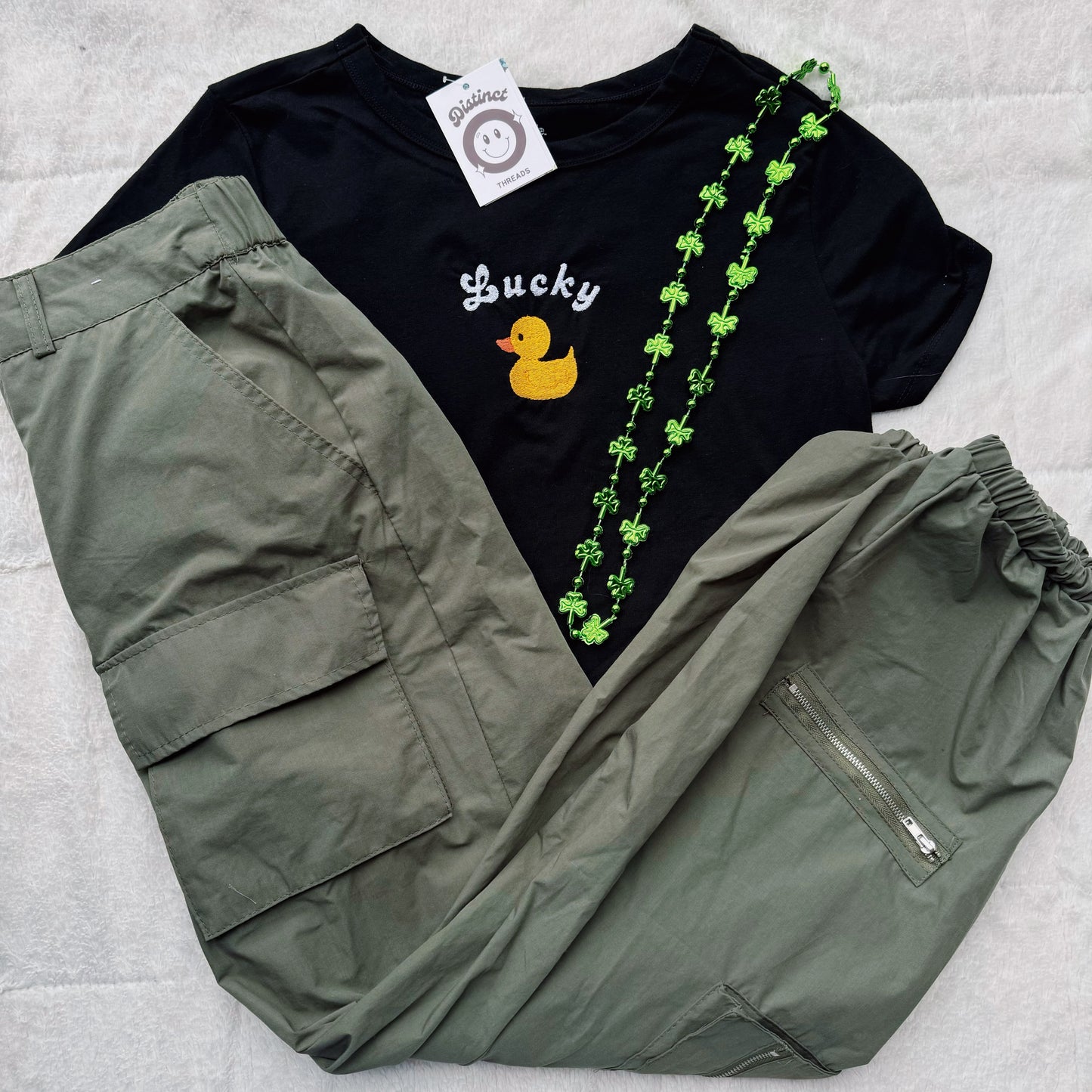 Lucky Ducky Embroidered Cropped T-Shirt