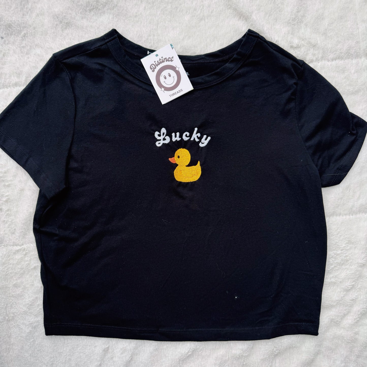 Lucky Ducky Embroidered Cropped T-Shirt